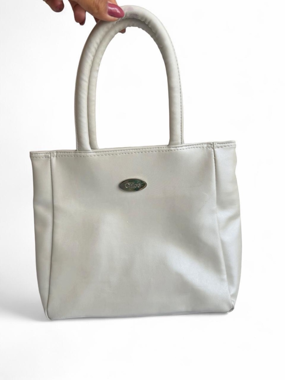 Pearly White faux Leather Tote Bag - Minimal Structured Handbag